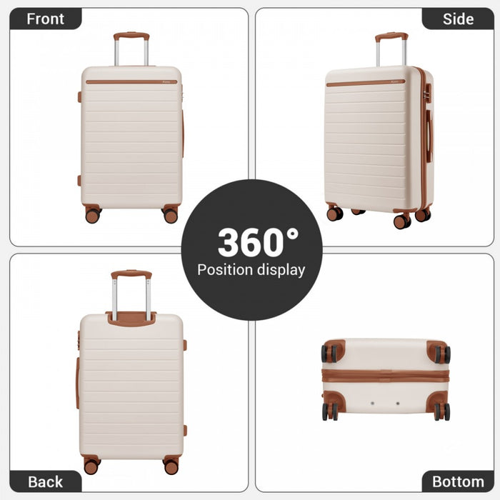 Scratch-Resistant Large Hard Shell Suitcase with Horizontal Stripe Design, Brown Accents – 28-Inch – Cream and Brown
