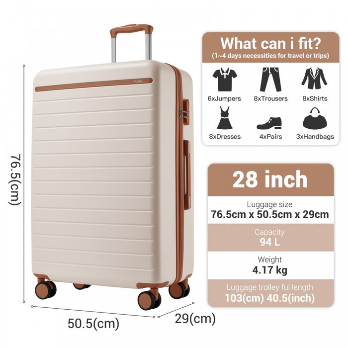 Scratch-Resistant Large Hard Shell Suitcase with Horizontal Stripe Design, Brown Accents – 28-Inch – Cream and Brown