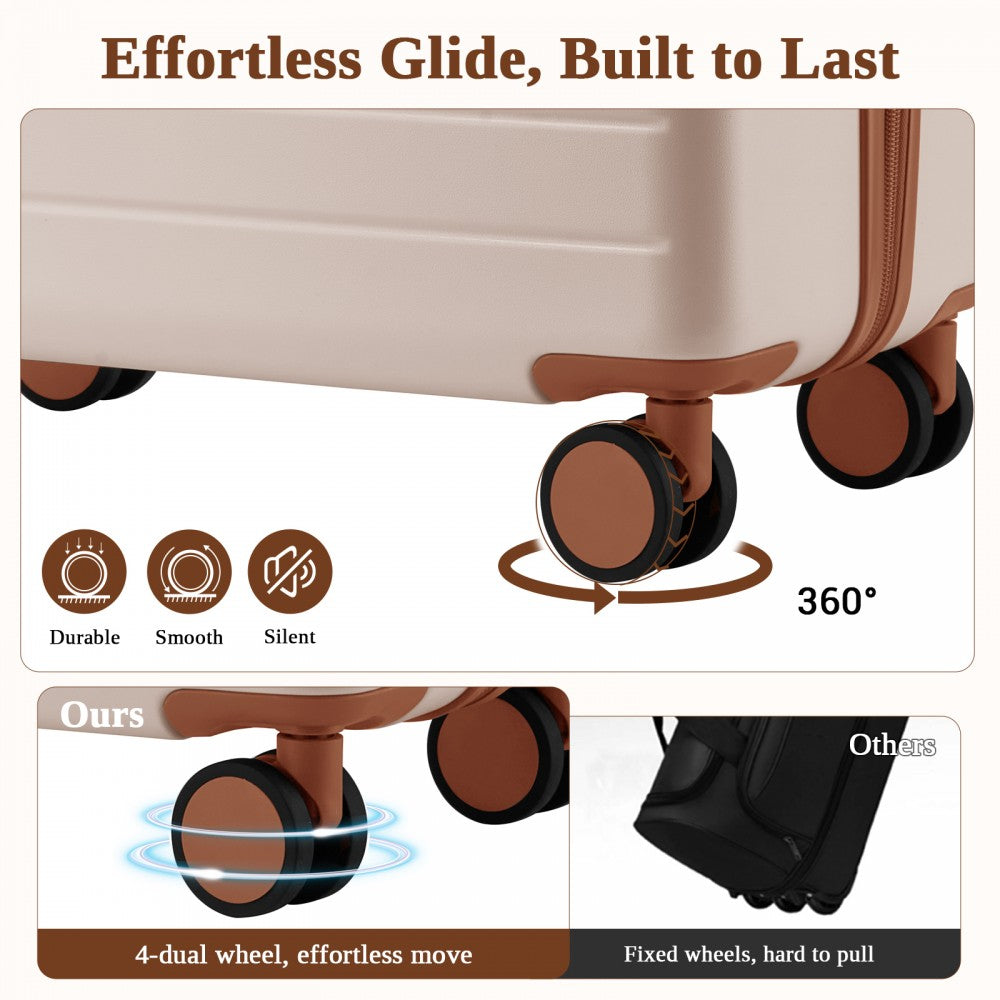3-Piece Scratch-Resistant Hard Shell Luggage Set with Horizontal Stripe Design, Brown Accents – Cream and Brown