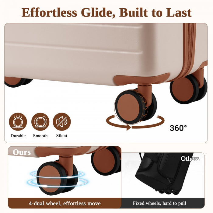 3-Piece Scratch-Resistant Hard Shell Luggage Set with Horizontal Stripe Design, Brown Accents – Cream and Brown