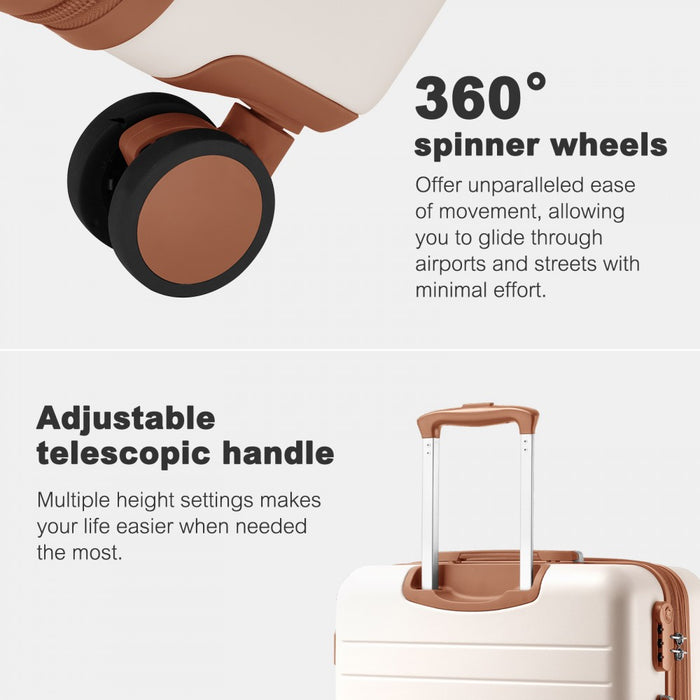 Scratch-Resistant Large Hard Shell Suitcase with Horizontal Stripe Design, Brown Accents – 28-Inch – Cream and Brown