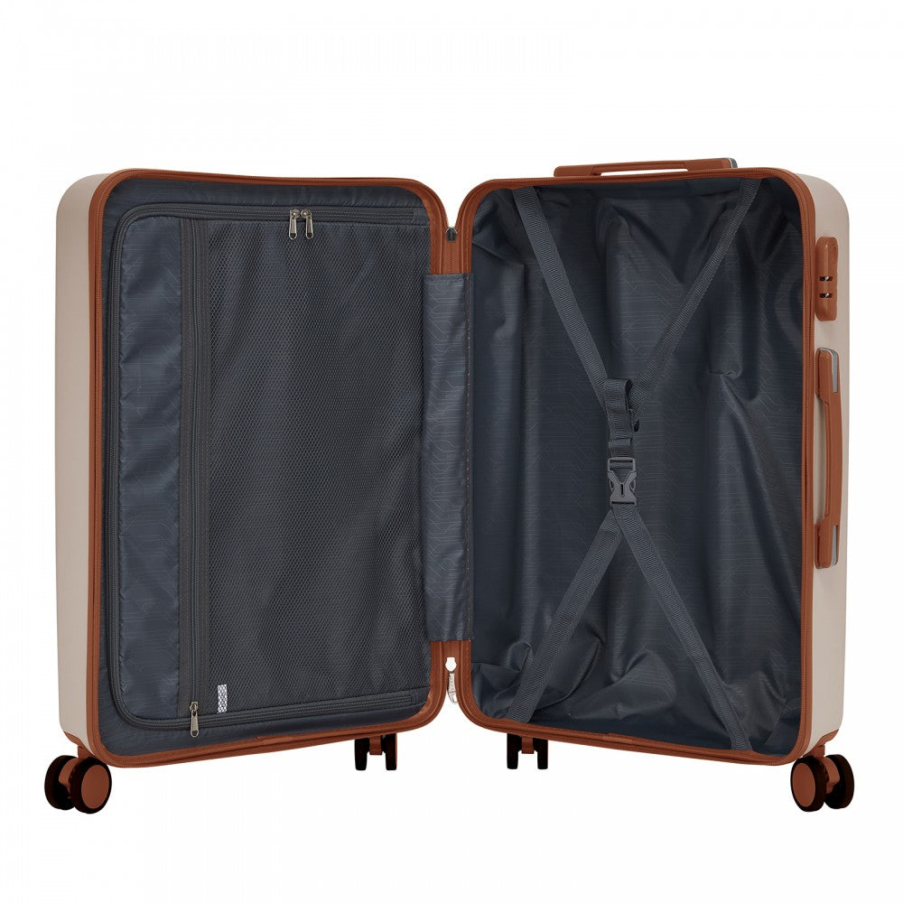 3-Piece Scratch-Resistant Hard Shell Luggage Set with Horizontal Stripe Design, Brown Accents – Cream and Brown