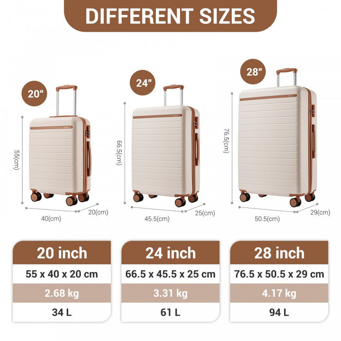 3-Piece Scratch-Resistant Hard Shell Luggage Set with Horizontal Stripe Design, Brown Accents – Cream and Brown