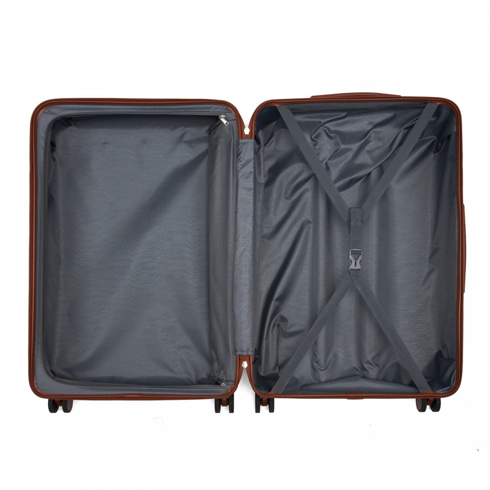 Scratch-Resistant Large Hard Shell Suitcase with Horizontal Stripe Design, Brown Accents – 28-Inch – Grey and Brown