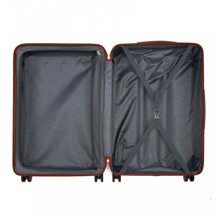 3-Piece Scratch-Resistant Hard Shell Luggage Set with Horizontal Stripe Design, Brown Accents – Grey and Brown