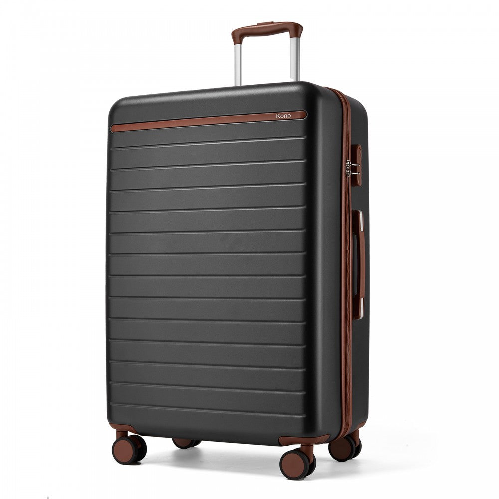 Scratch-Resistant Large Hard Shell Suitcase with Horizontal Stripe Design, Brown Accents – 28-Inch – Grey and Brown
