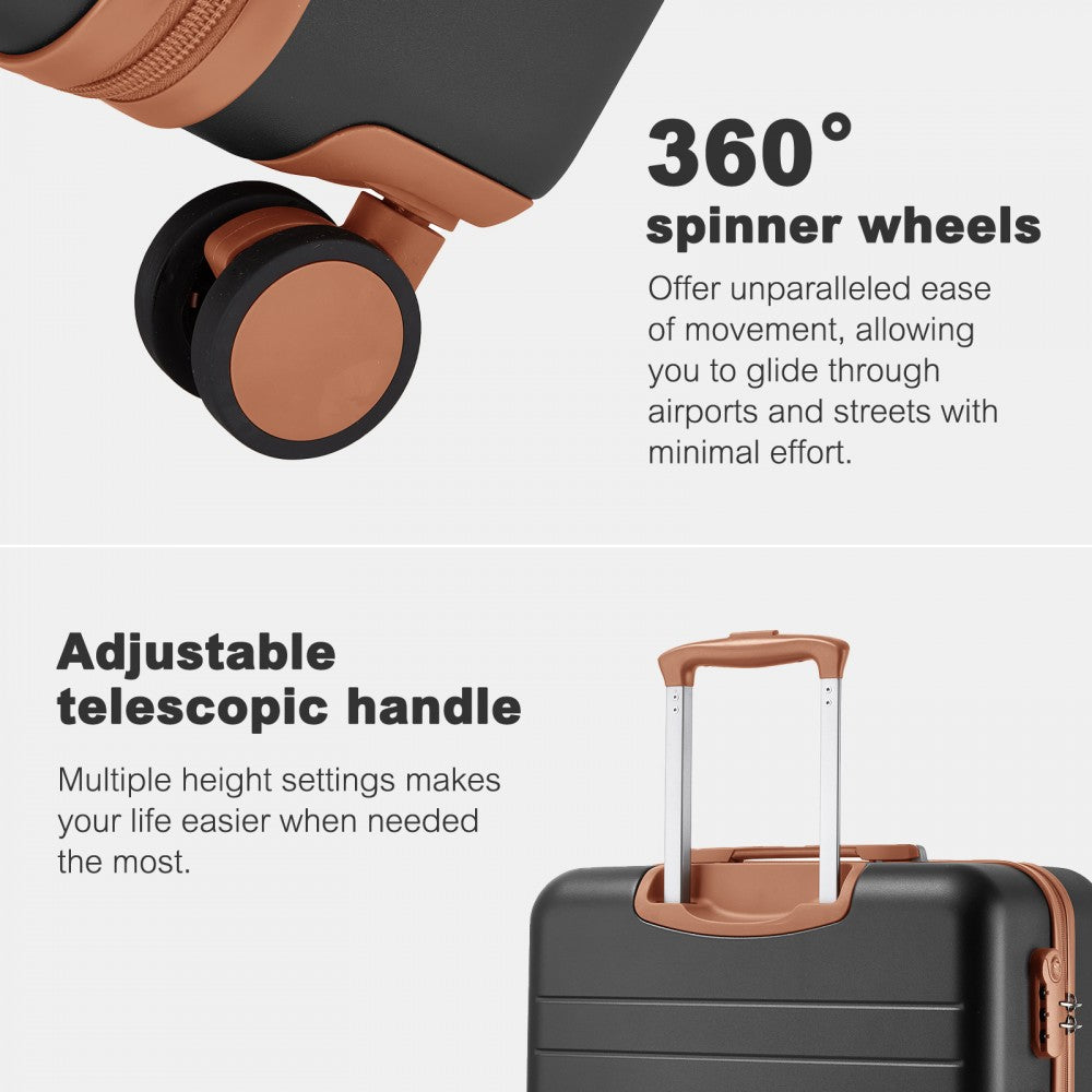 Scratch-Resistant Large Hard Shell Suitcase with Horizontal Stripe Design, Brown Accents – 28-Inch – Grey and Brown