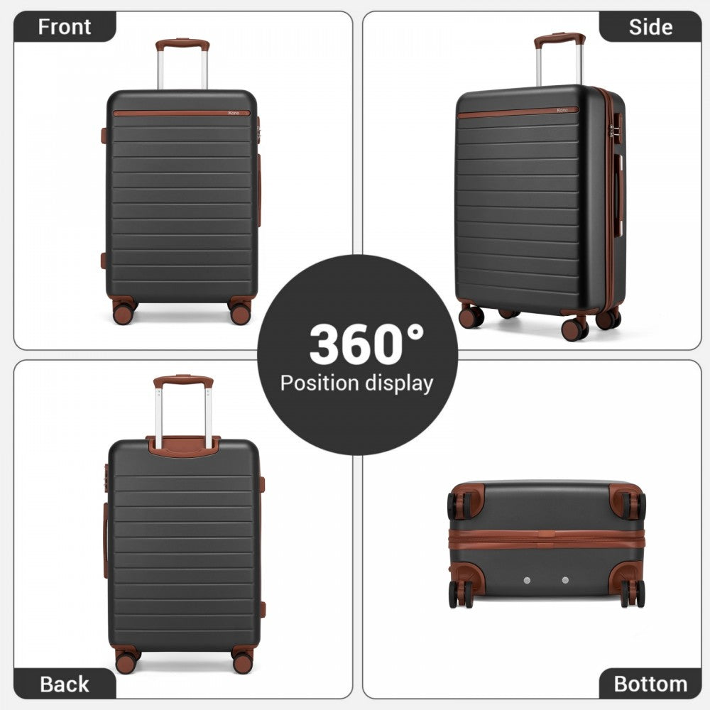 Scratch-Resistant Large Hard Shell Suitcase with Horizontal Stripe Design, Brown Accents – 28-Inch – Grey and Brown