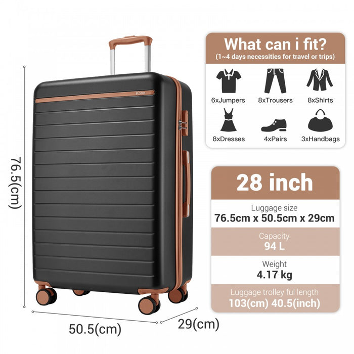 Scratch-Resistant Large Hard Shell Suitcase with Horizontal Stripe Design, Brown Accents – 28-Inch – Grey and Brown