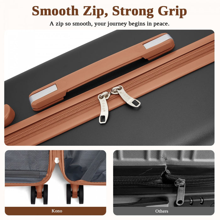 Scratch-Resistant Large Hard Shell Suitcase with Horizontal Stripe Design, Brown Accents – 28-Inch – Grey and Brown