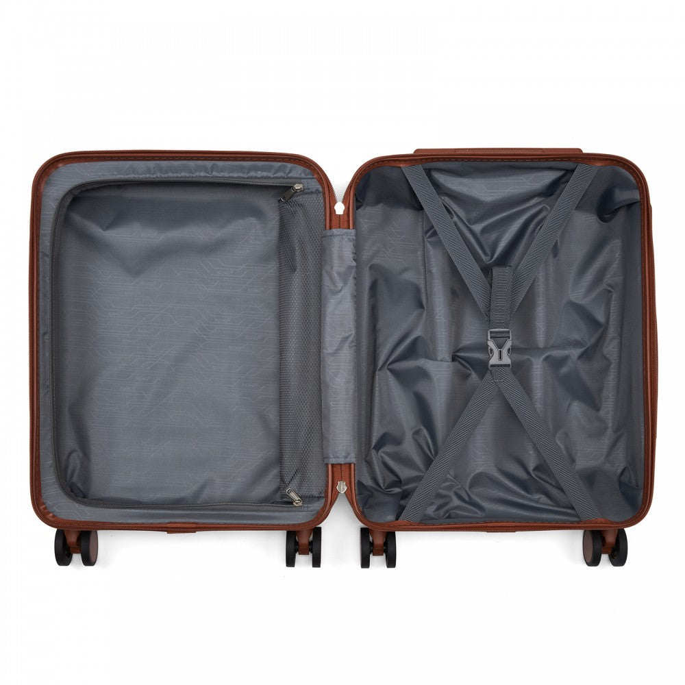Scratch-Resistant Hard Shell Cabin Suitcase with Horizontal Stripe Design, Brown Accents – 20-Inch – Grey and Brown