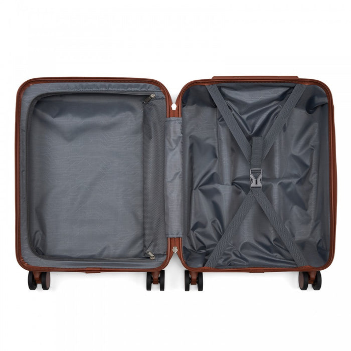 Scratch-Resistant Hard Shell Cabin Suitcase with Horizontal Stripe Design, Brown Accents – 20-Inch – Grey and Brown