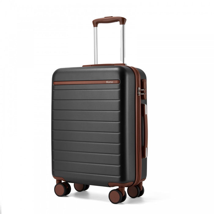 Scratch-Resistant Hard Shell Cabin Suitcase with Horizontal Stripe Design, Brown Accents – 20-Inch – Grey and Brown