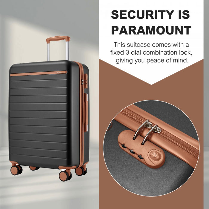 Scratch-Resistant Hard Shell Cabin Suitcase with Horizontal Stripe Design, Brown Accents – 20-Inch – Grey and Brown