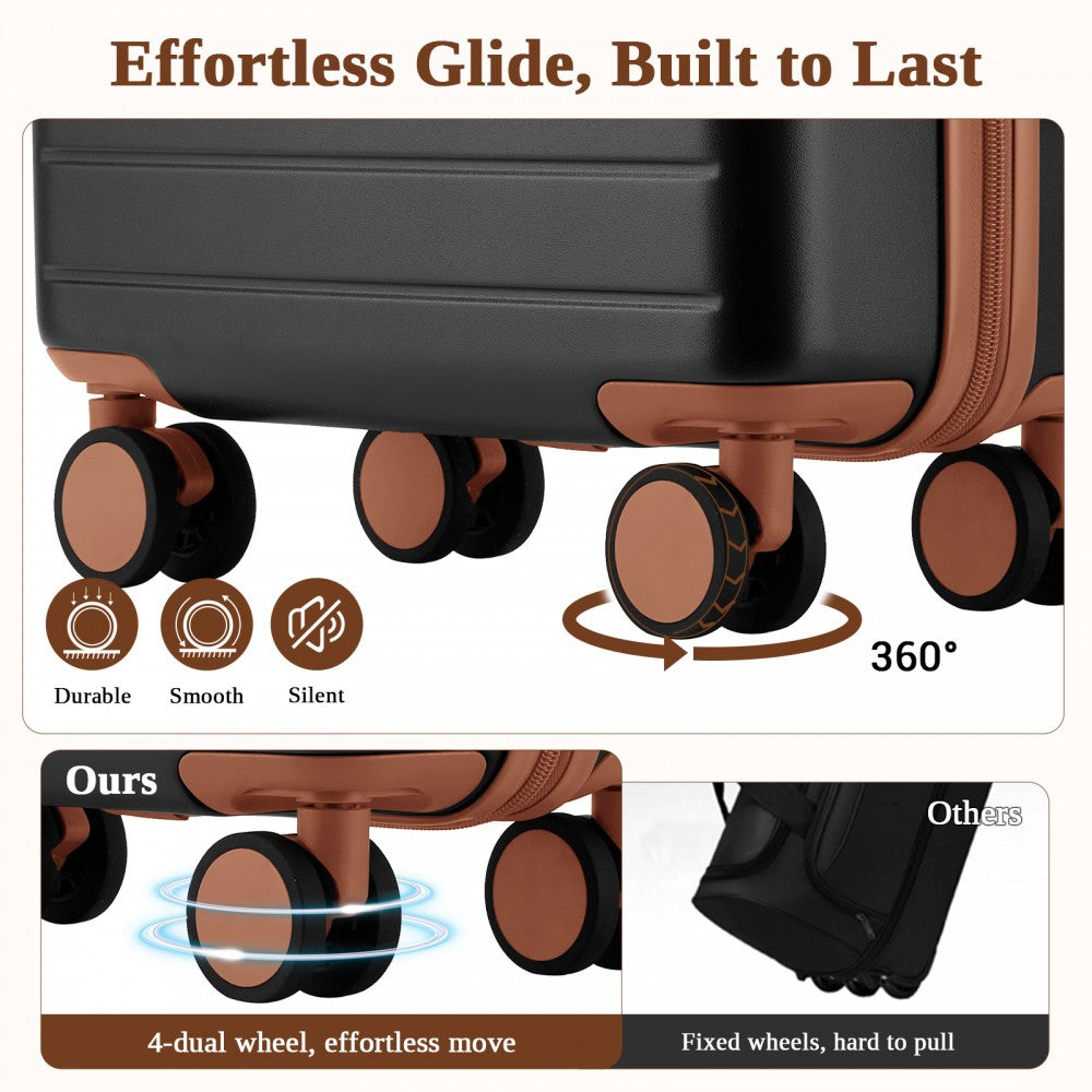 Scratch-Resistant Hard Shell Cabin Suitcase with Horizontal Stripe Design, Brown Accents – 20-Inch – Grey and Brown