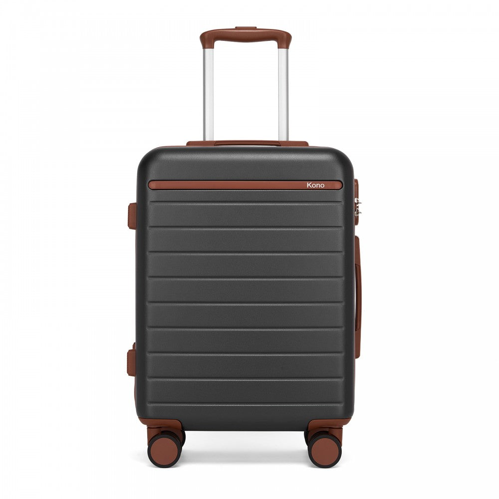 Scratch-Resistant Hard Shell Cabin Suitcase with Horizontal Stripe Design, Brown Accents – 20-Inch – Grey and Brown