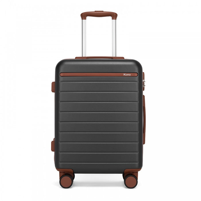 Scratch-Resistant Hard Shell Cabin Suitcase with Horizontal Stripe Design, Brown Accents – 20-Inch – Grey and Brown