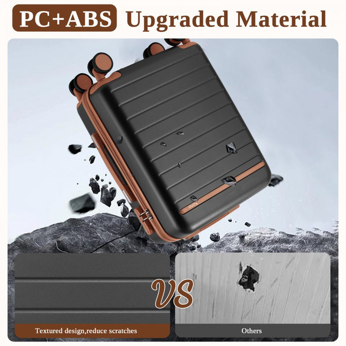 Scratch-Resistant Hard Shell Cabin Suitcase with Horizontal Stripe Design, Brown Accents – 20-Inch – Grey and Brown