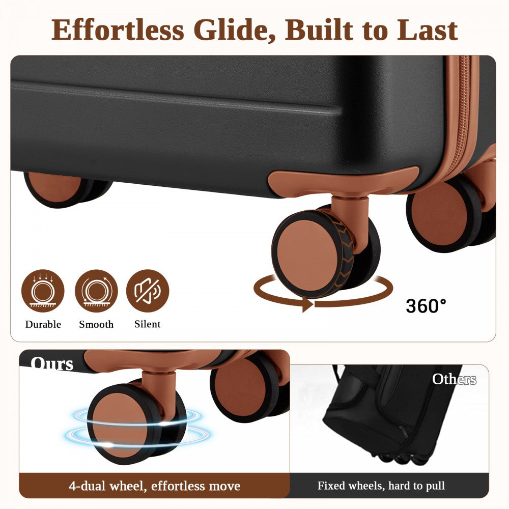 KSK2584 - Kono Scratch-Resistant 24-Inch Hard Shell Medium Check-In Suitcase with Horizontal Stripe Design, Brown Accents & Spinner Wheels - Grey and Brown