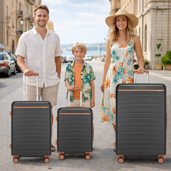 3-Piece Scratch-Resistant Hard Shell Luggage Set with Horizontal Stripe Design, Brown Accents – Grey and Brown