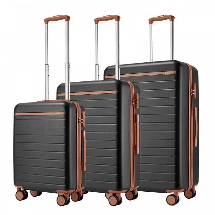 3-Piece Scratch-Resistant Hard Shell Luggage Set with Horizontal Stripe Design, Brown Accents – Grey and Brown