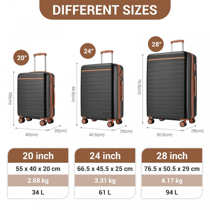 3-Piece Scratch-Resistant Hard Shell Luggage Set with Horizontal Stripe Design, Brown Accents – Grey and Brown