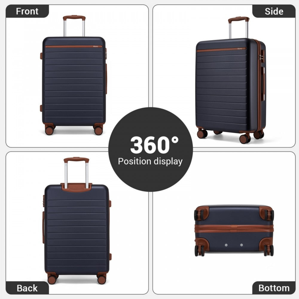 Scratch-Resistant Hard Shell Cabin Suitcase with Horizontal Stripe Design, Brown Accents – 20-Inch – Navy and Brown