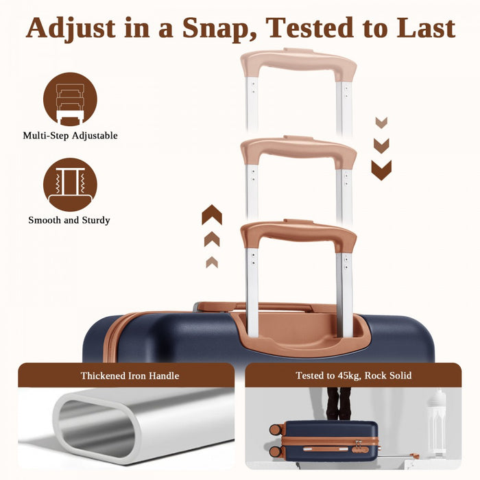 3-Piece Scratch-Resistant Hard Shell Luggage Set with Horizontal Stripe Design, Brown Accents – Navy and Brown