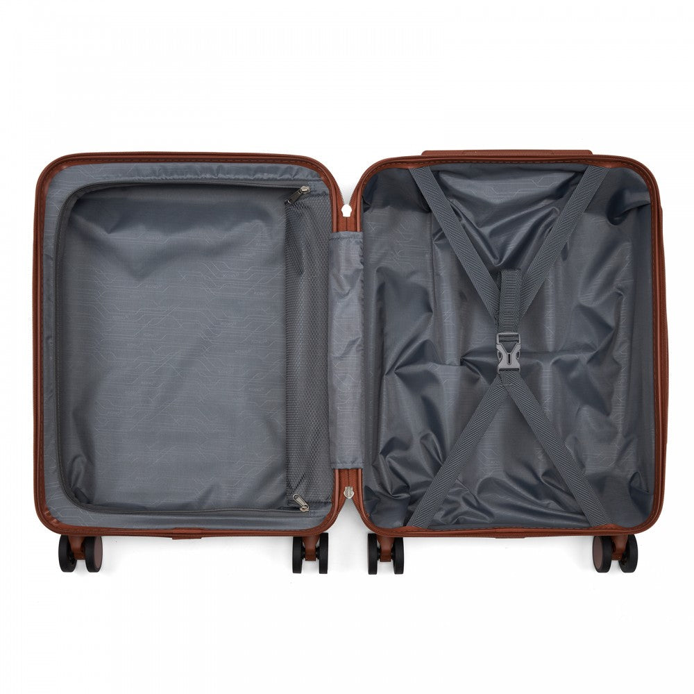 Scratch-Resistant Hard Shell Cabin Suitcase with Horizontal Stripe Design, Brown Accents – 20-Inch – Navy and Brown