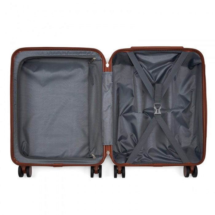 Scratch-Resistant Hard Shell Cabin Suitcase with Horizontal Stripe Design, Brown Accents – 20-Inch – Navy and Brown