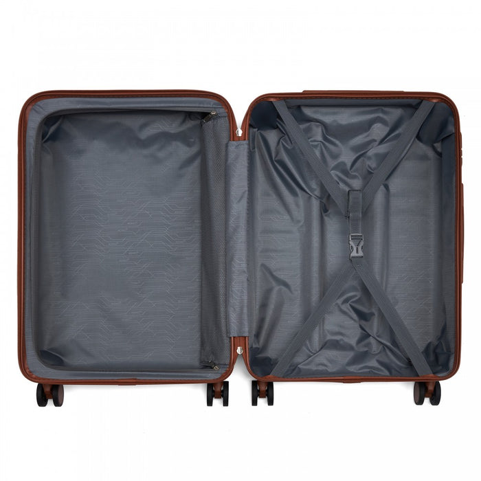 KSK2584 - Kono Scratch-Resistant 24-Inch Hard Shell Medium Check-In Suitcase with Horizontal Stripe Design, Brown Accents & Spinner Wheels - Navy and Brown