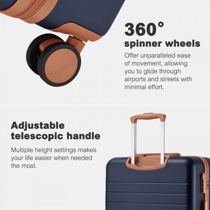 Scratch-Resistant Large Hard Shell Suitcase with Horizontal Stripe Design, Brown Accents – 28-Inch – Navy and Brown