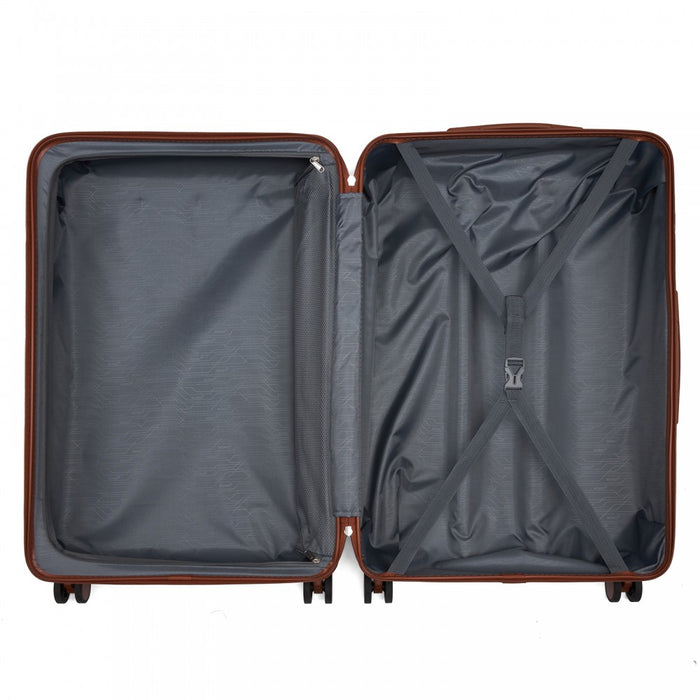 3-Piece Scratch-Resistant Hard Shell Luggage Set with Horizontal Stripe Design, Brown Accents – Navy and Brown