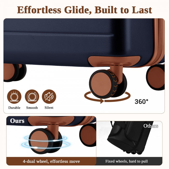 Scratch-Resistant Large Hard Shell Suitcase with Horizontal Stripe Design, Brown Accents – 28-Inch – Navy and Brown