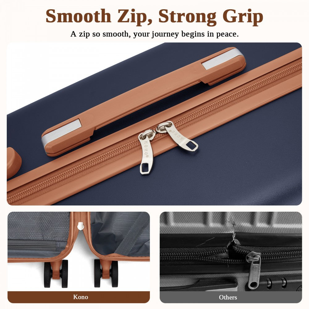 3-Piece Scratch-Resistant Hard Shell Luggage Set with Horizontal Stripe Design, Brown Accents – Navy and Brown