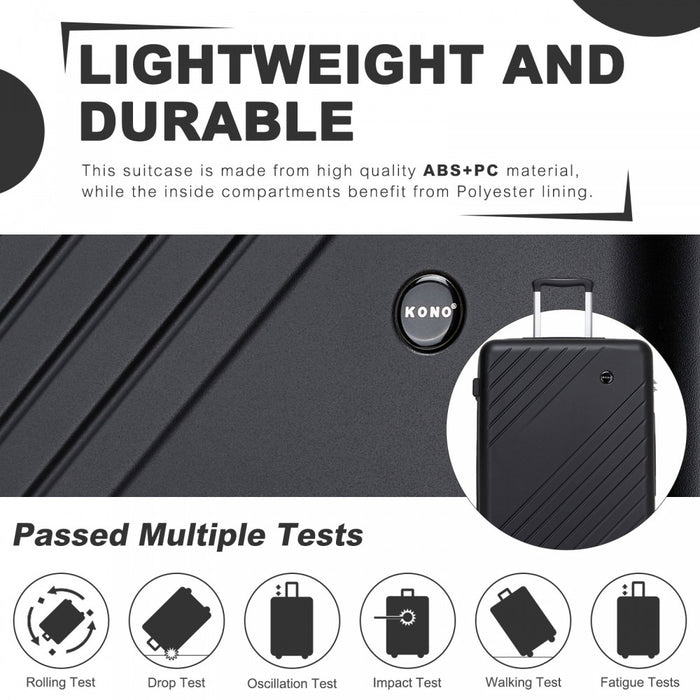 3-Piece ABS+PC Hard Shell Luggage Set with Diagonal Strap, Complete Travel Solution – 20/24/28-Inch – Black