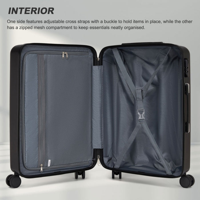Medium ABS+PC Hard Shell Modern Diagonal Stripe Checked Luggage – 24-Inch – Black