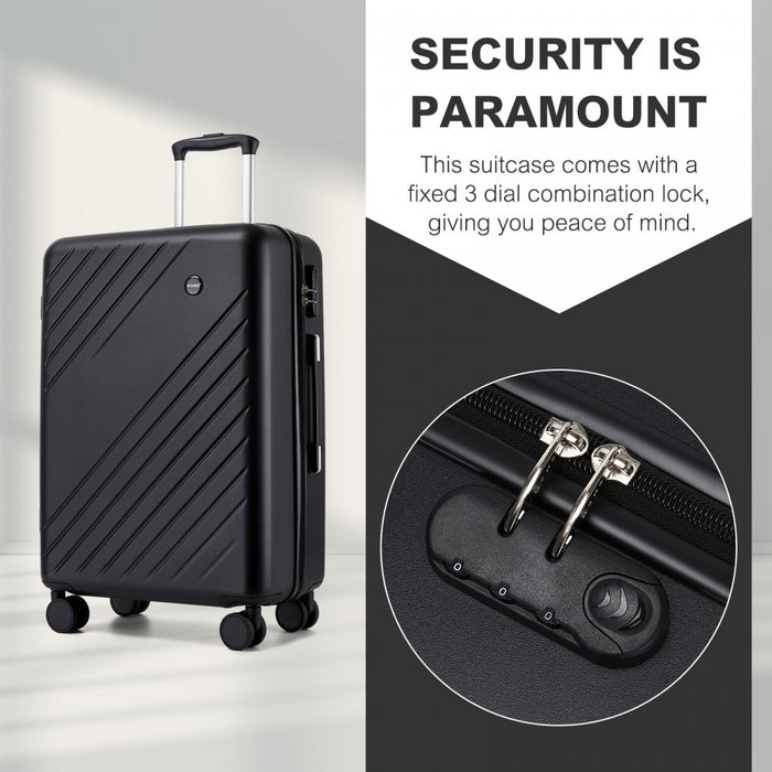 Medium ABS+PC Hard Shell Modern Diagonal Stripe Checked Luggage – 24-Inch – Black