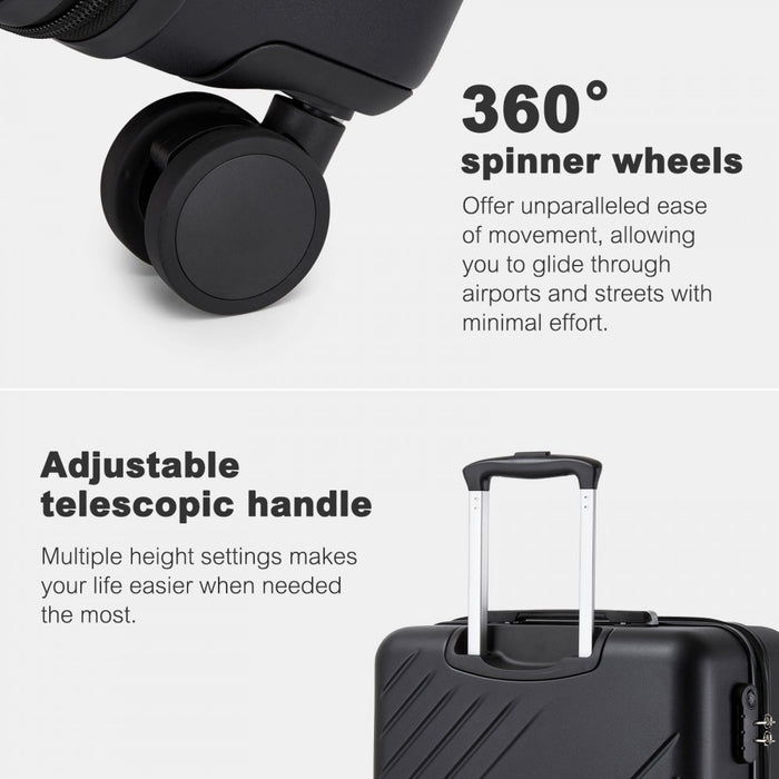 ABS+PC Hard Shell Diagonal Stripe Carry-On Luggage with Organised Interior – 20-Inch – Black
