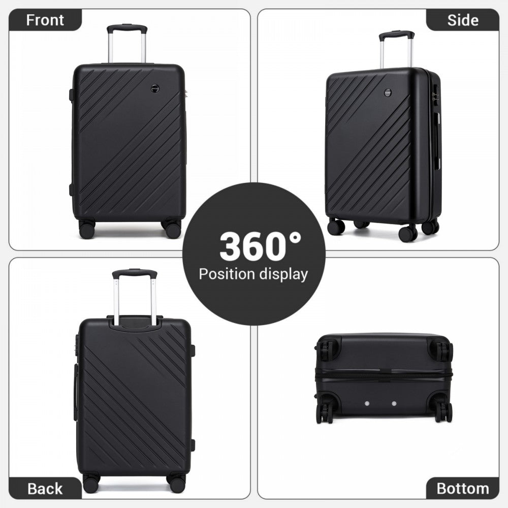3-Piece ABS+PC Hard Shell Luggage Set with Diagonal Strap, Complete Travel Solution – 20/24/28-Inch – Black