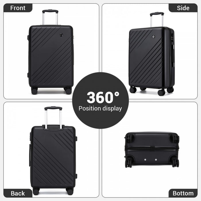 Medium ABS+PC Hard Shell Modern Diagonal Stripe Checked Luggage – 24-Inch – Black
