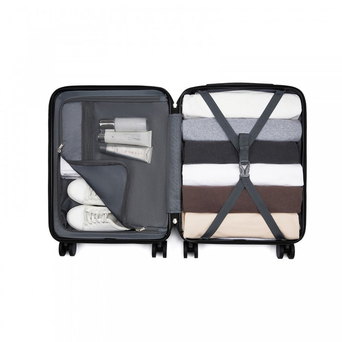 ABS+PC Hard Shell Diagonal Stripe Carry-On Luggage with Organised Interior – 20-Inch – Black