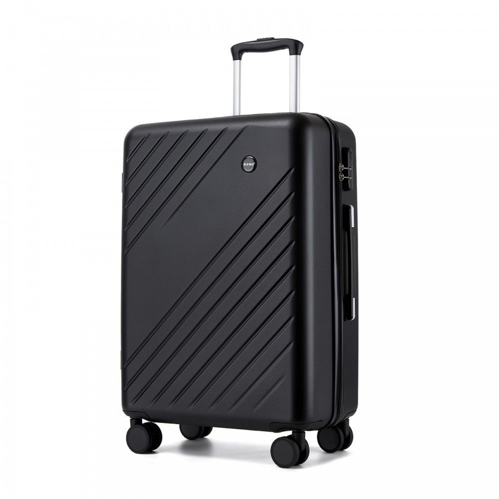3-Piece ABS+PC Hard Shell Luggage Set with Diagonal Strap, Complete Travel Solution – 20/24/28-Inch – Black