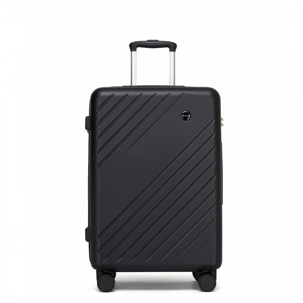 Medium ABS+PC Hard Shell Modern Diagonal Stripe Checked Luggage – 24-Inch – Black