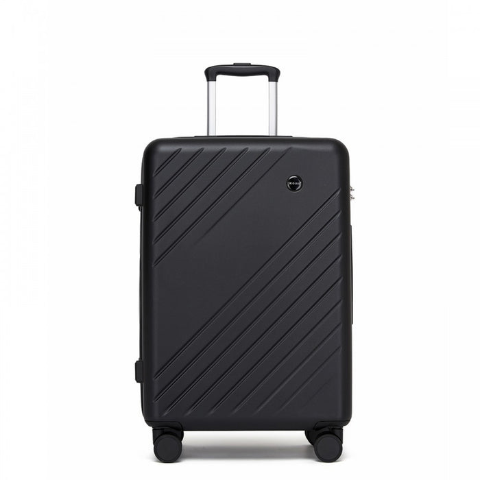 Medium ABS+PC Hard Shell Modern Diagonal Stripe Checked Luggage – 24-Inch – Black