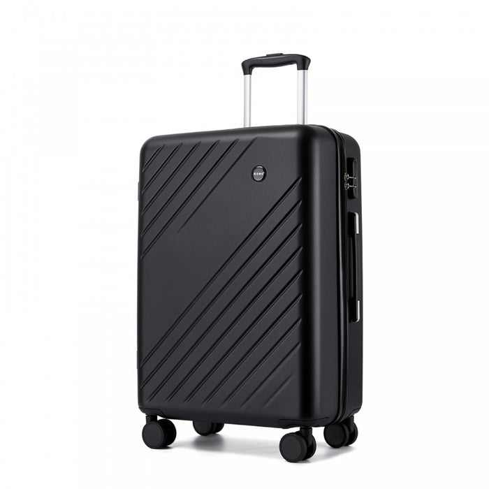 Medium ABS+PC Hard Shell Modern Diagonal Stripe Checked Luggage – 24-Inch – Black