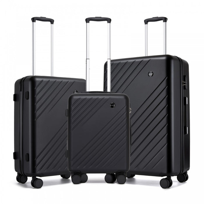 3-Piece ABS+PC Hard Shell Luggage Set with Diagonal Strap, Complete Travel Solution – 20/24/28-Inch – Black