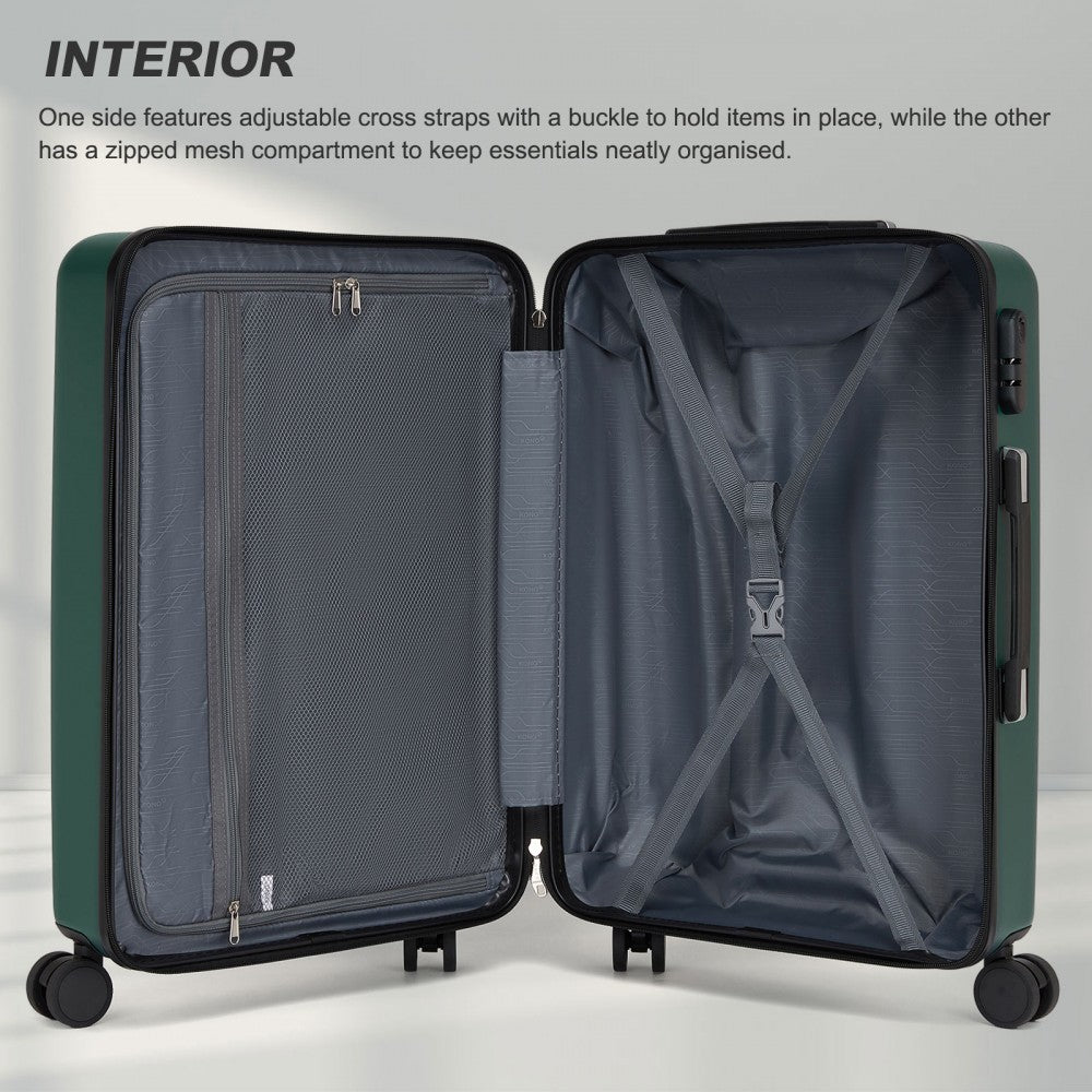 ABS+PC Hard Shell Diagonal Stripe Carry-On Luggage with Organised Interior – 20-Inch – Green