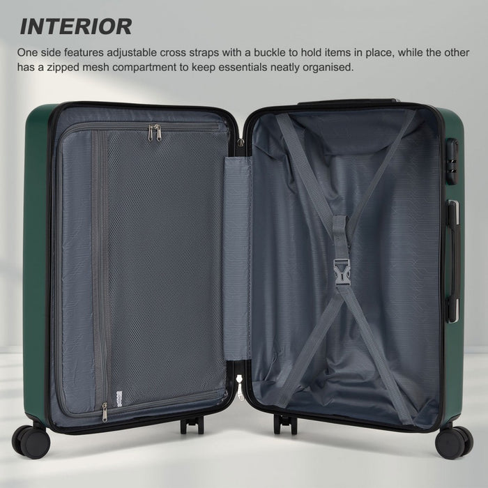 Medium ABS+PC Hard Shell Modern Diagonal Stripe Checked Luggage – 24-Inch – Green