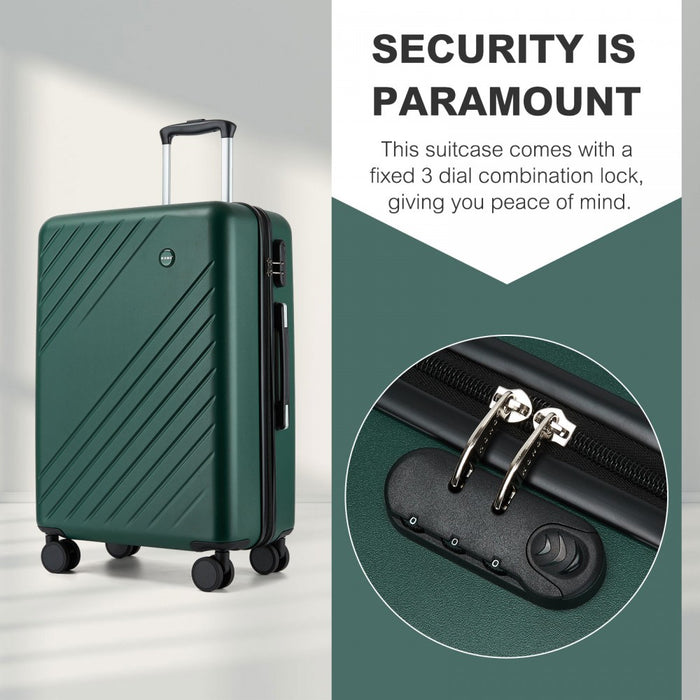 Medium ABS+PC Hard Shell Modern Diagonal Stripe Checked Luggage – 24-Inch – Green
